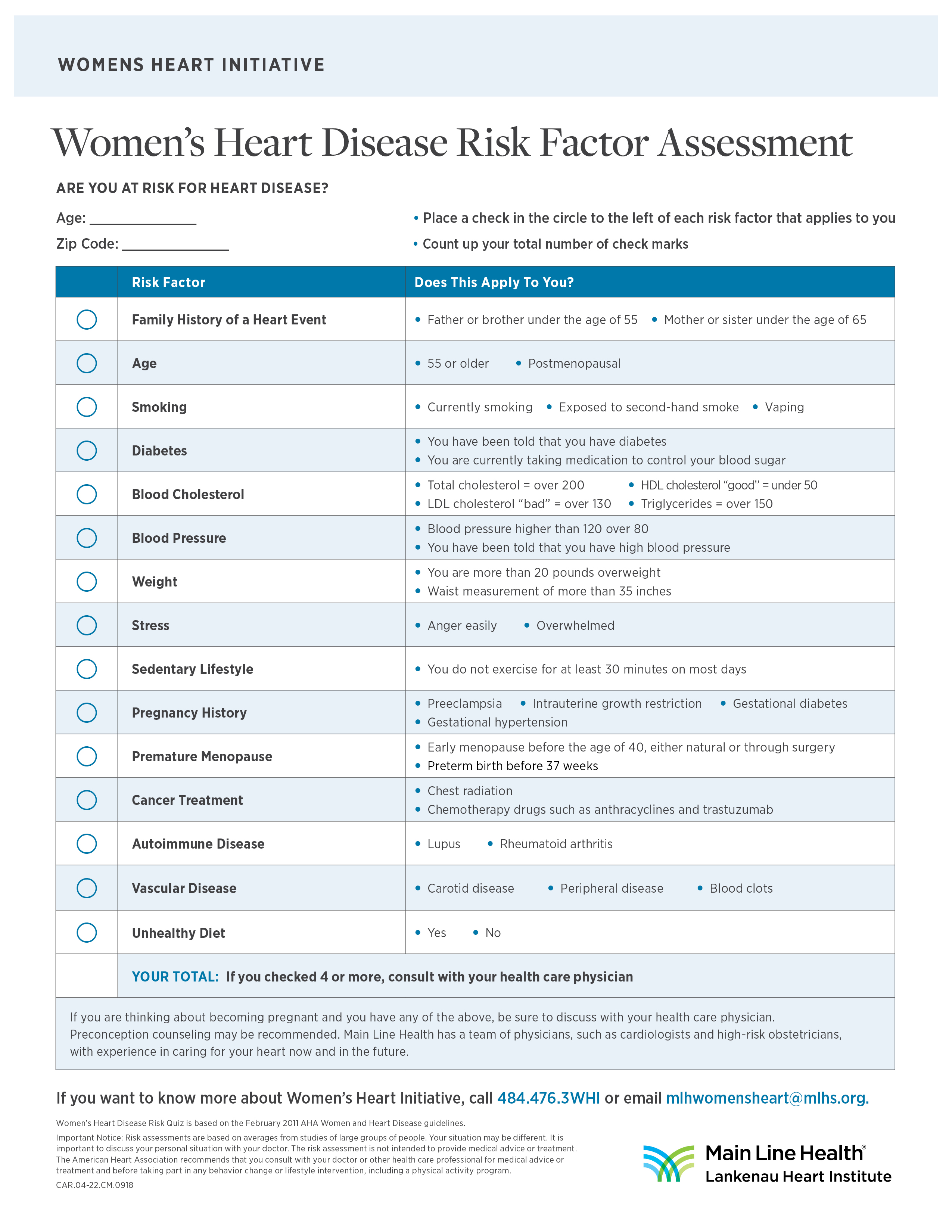 Womens Cardiac Risk Assessment